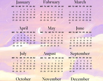 2024 Calendar Pink and Purple Theme Pages Digital Printable A4 - Etsy