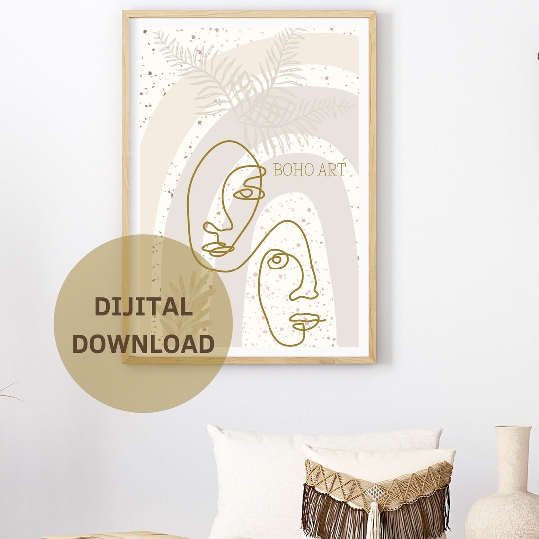 Boho Art, Woman Line Art, Boho Woman Art Print, Flower Wall Art, Boho ...