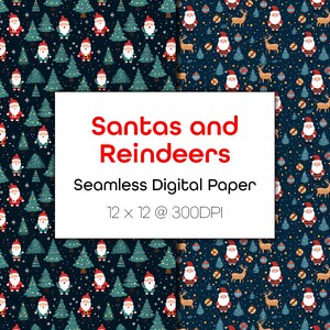 12 x 12 Printable Paper Digital Download - Santas and Reindeers (2 Seamless Patterns)