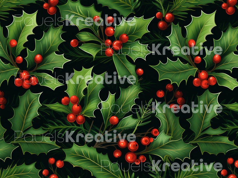 Holly Repeat Pattern 12 X 12 Printable Paper Digital Download - Christmas Holly (2 Seamless ...