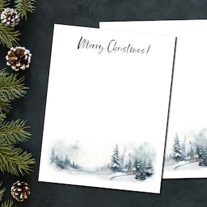 Descarga digital de papelería navideña imprimible - Papel de carta de Feliz Navidad - Acuarela Winter Wonderland
