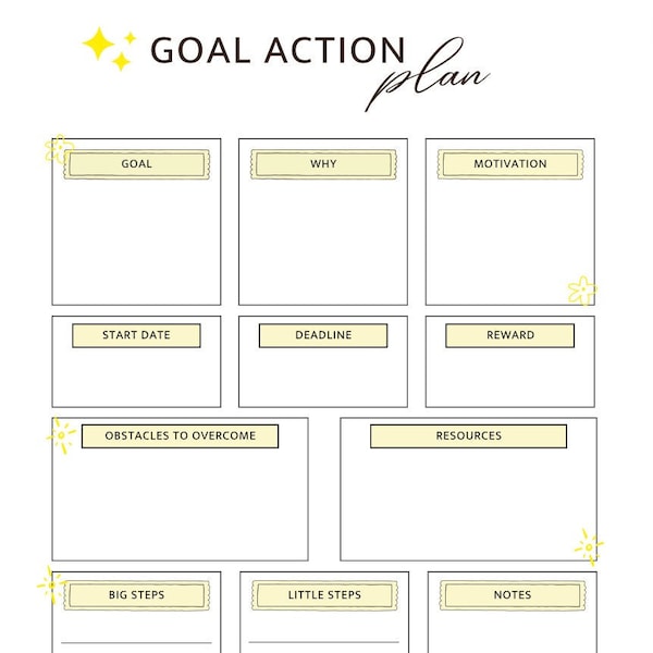 2024 Goal Action Planner, Clean, Positive 2024 Step by Step Tracker, Goal Sheet for iPad, For Print, Digital, Downloadable PDF