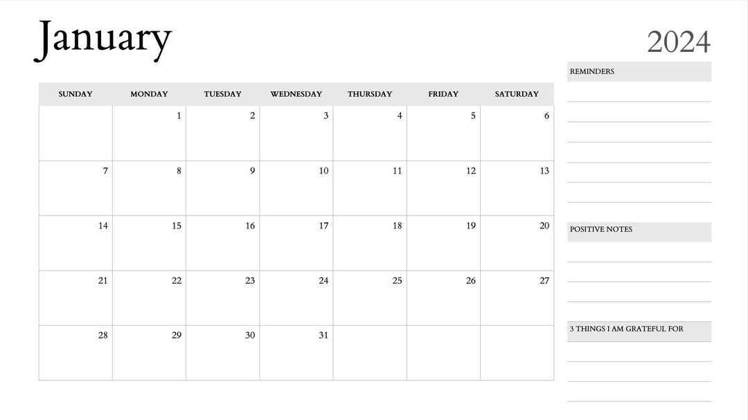 2024 Positive Energy Calendar, Minimalistic Monthly Planner Wall