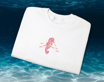 Pink Seahorse Crewneck Sweatshirt | Gift for Seahorse Lovers | Marine Wildlife Hoodie | Comfy, Neon Sea Creature Sweater for Men or Women