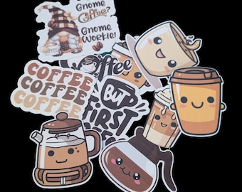Coffee Stickers, Waterproof Decals, Coffee Lover Gift, Set of 10