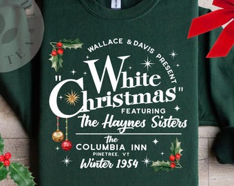 Sudadera navideña blanca: Wallace y Davis, Haynes Sisters, sudadera polar navideña con cuello redondo