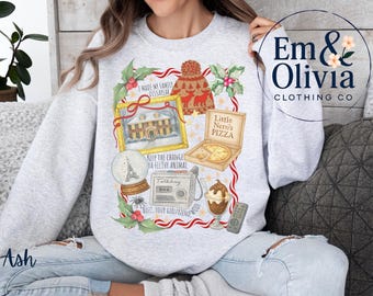 Sudadera navideña de Solo en casa: Sudadera unisex de cuello redondo con forro polar para las fiestas.