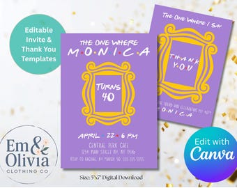 Plantilla de invitación de Friends, "El de los 40", invitación editable, "Cumple 30", personaliza las invitaciones para la fiesta de la serie Friends.