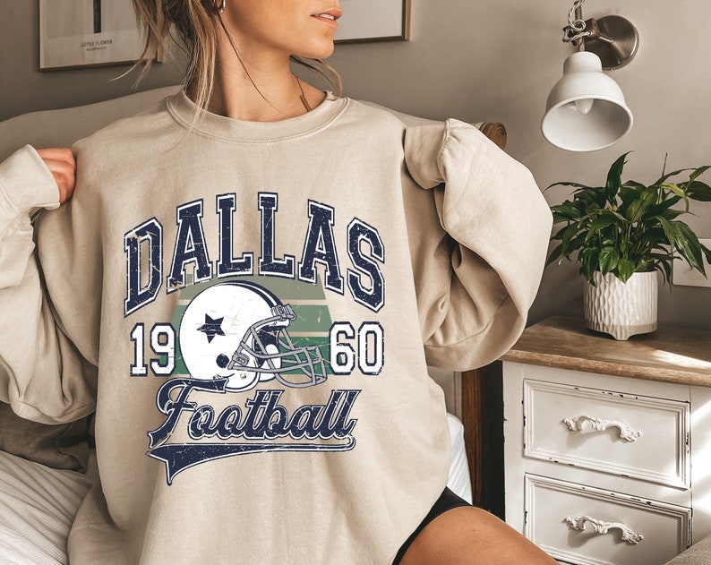 Vintage Dallas Football Sweatshirt, Shirt Retro Style 90s Vintage Unisex Crewneck, Graphic Tee Gift For Football Fan, Dallas Football Gifts image 1