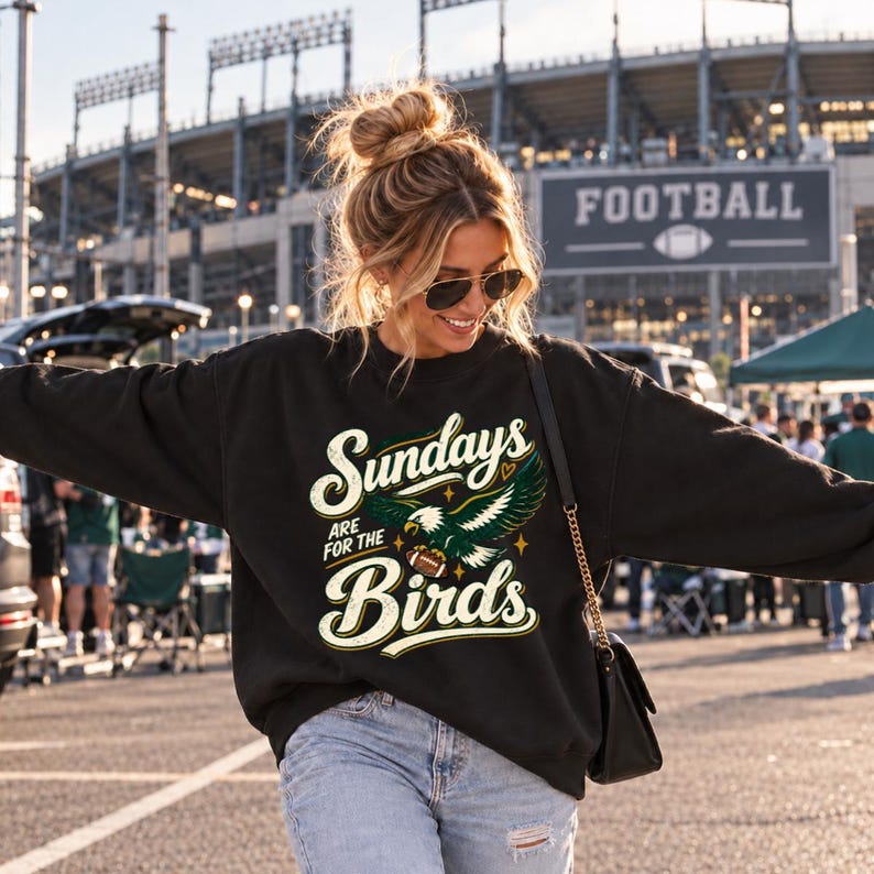 Philly Football Sweatshirt, Sundays Are for the Birds Crewneck, Philadelphia Fan Gift Black