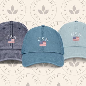 Vintage American Flag Embroidered Cap: Distressed Cotton Twill