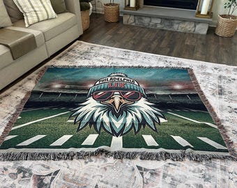 Philadelphia Eagle Football Woven Throw Blanket, Fan Gift