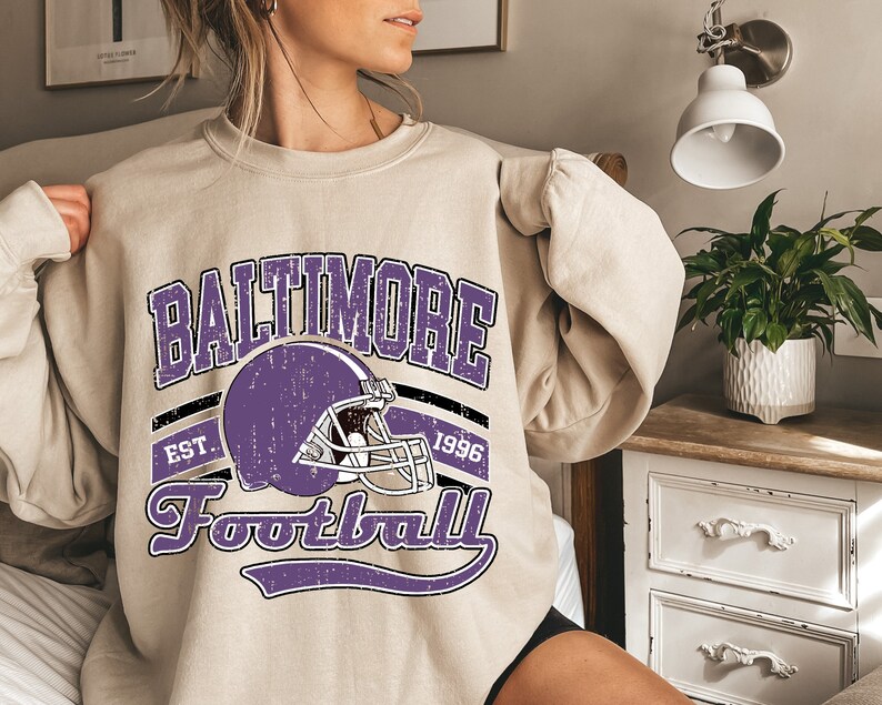 Baltimore Football Crewneck Sweatshirt, Trendy Vintage Style Football Shirt for Game Day, Baltimore Gifts, Baltimore Football image 1