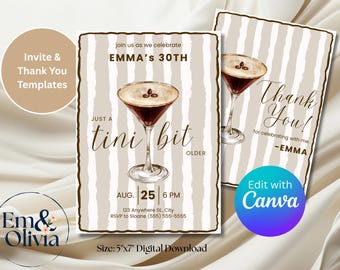 Espresso Martini Birthday Invitation, A Tini Bit Older Editable 30th invite, girls evite cocktail design