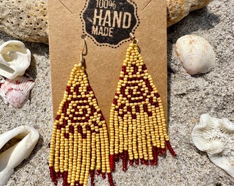 Southwest Sunburst Earrings || Wheat and Red