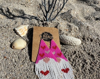Heart Gnome Seed Bead Fringe Earrings | Valentine's Day Gift