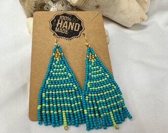 Fun Christmas Tree in vibrant Florida Key West Colors Seed Bead Earrings