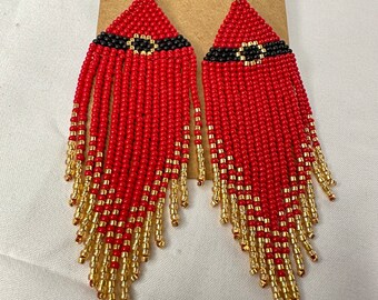 Holiday Santa Claus Red Gold Elegant Earrings