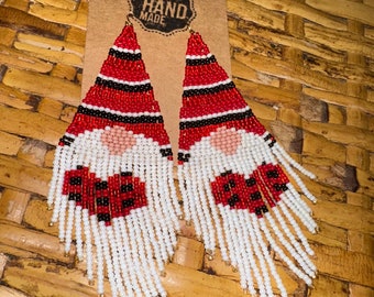 Black and Red Checkered Heart Gnome Earrings
