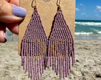 Lavender Seed Bead Fringe Earrings | Gold Plated Hooks