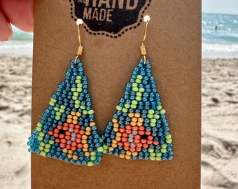 Handmade Seed Bead Triangle Earrings | Ocean Theme