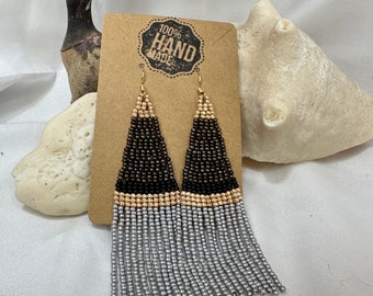 Black Gold Silver Dangle Seed Beed Fringe Earrings