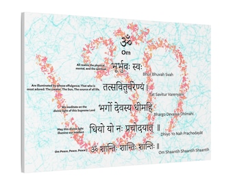 Gayatri Mantra Sanskrit Wall Art Satin Canvas Stretched | OM Sun Enlightenment Print