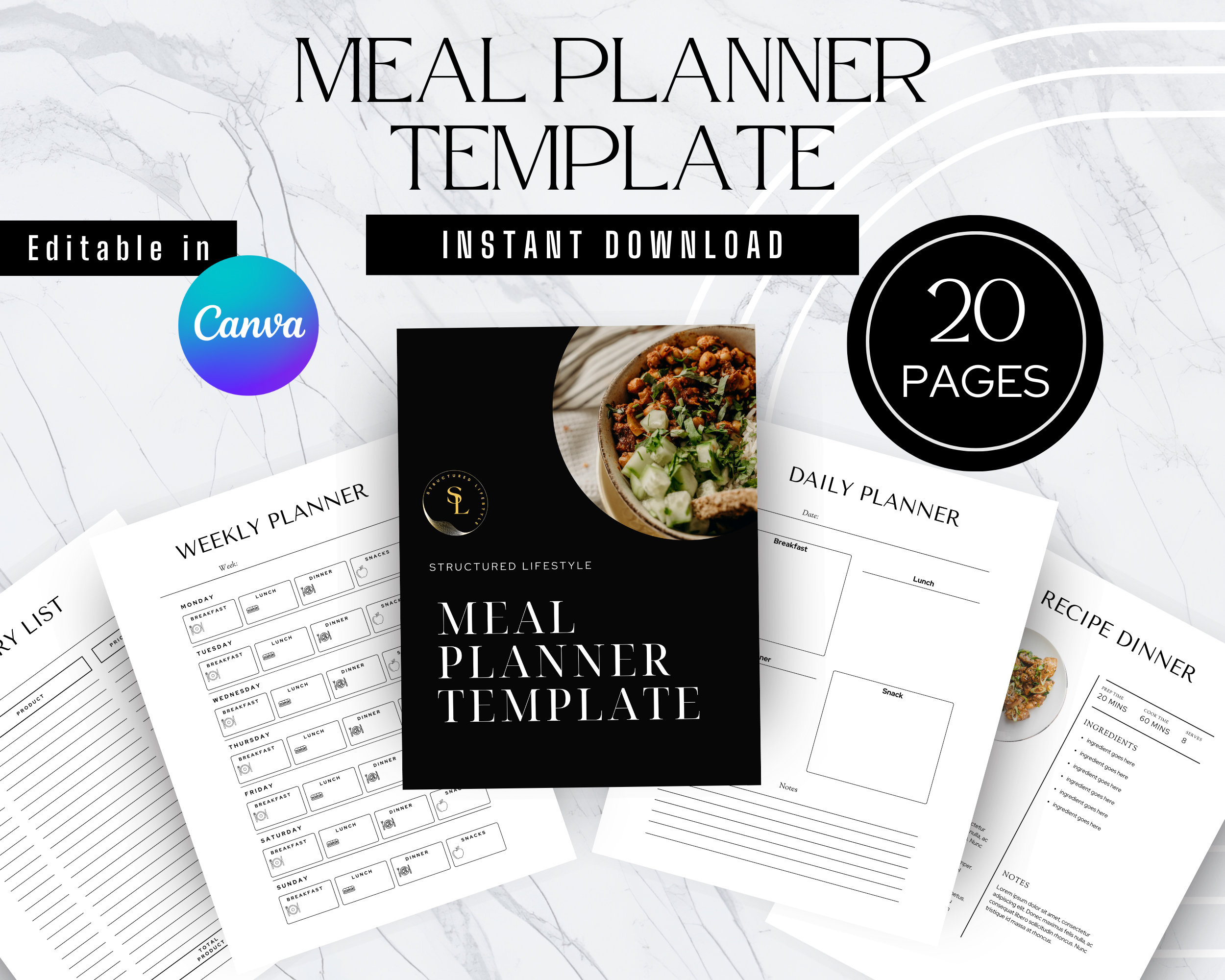 Meal Planner Template | Editable Meal Planner | Printable Template ...