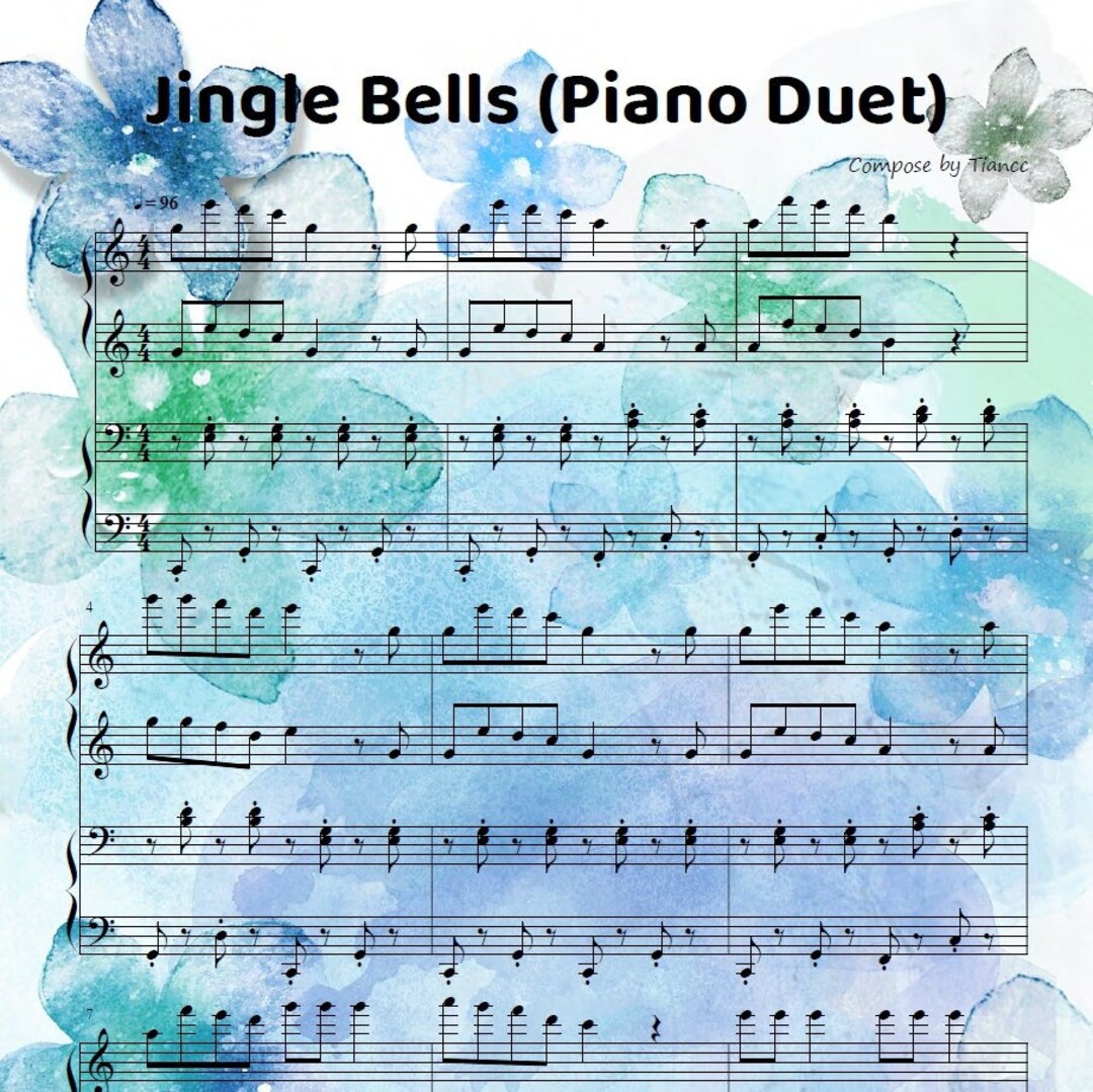 Jingle Bells Piano Duet Version Merry Xmas Etsy