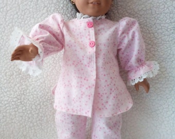 18" doll pajamas pink and white with stars that fits American Girl (ONLY 2PC set, shirt and pants)