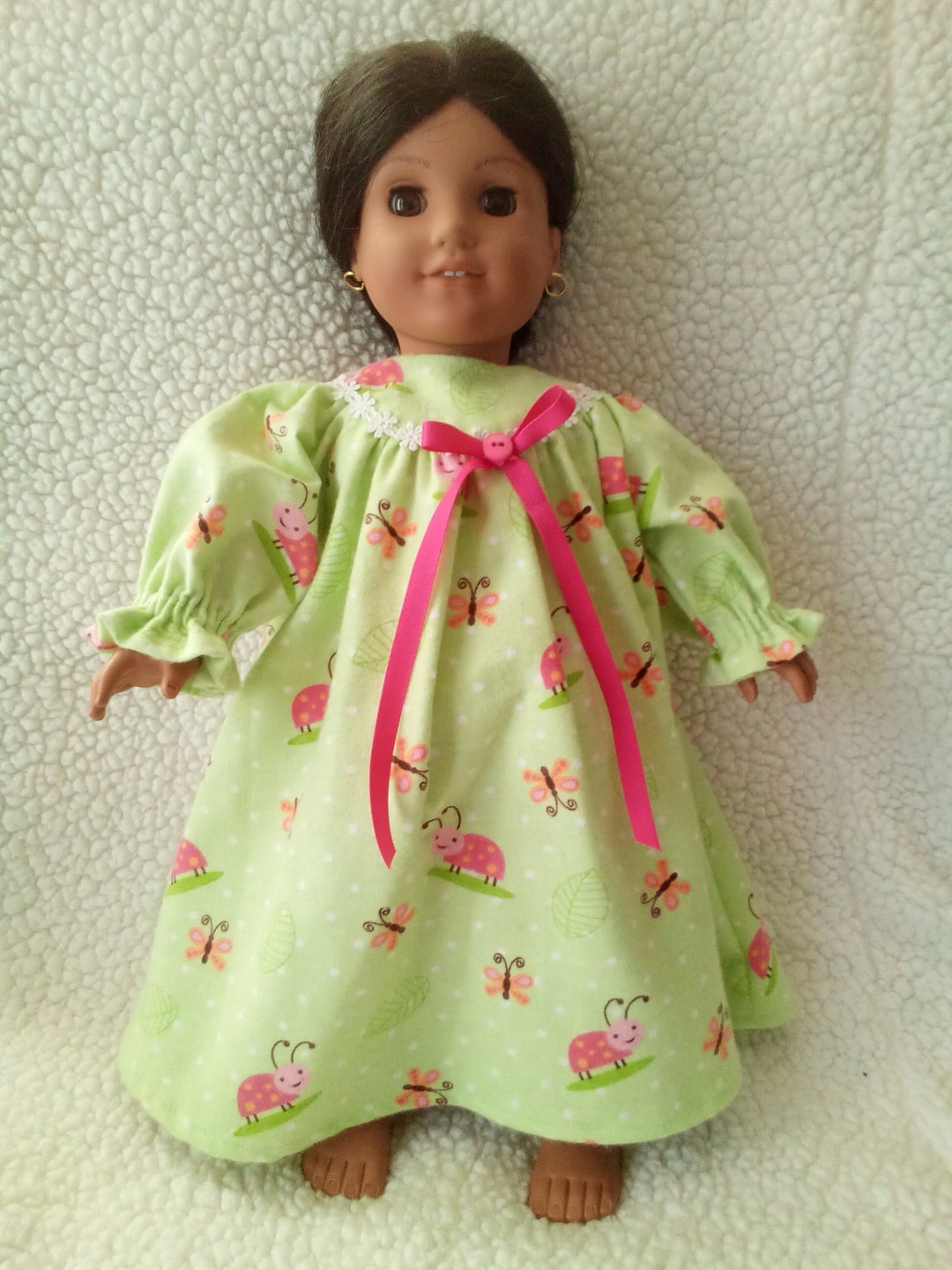 18 Doll Nightgown Pajamas Green With Pink Lady Bugs and Butterflies That Fits American Girl