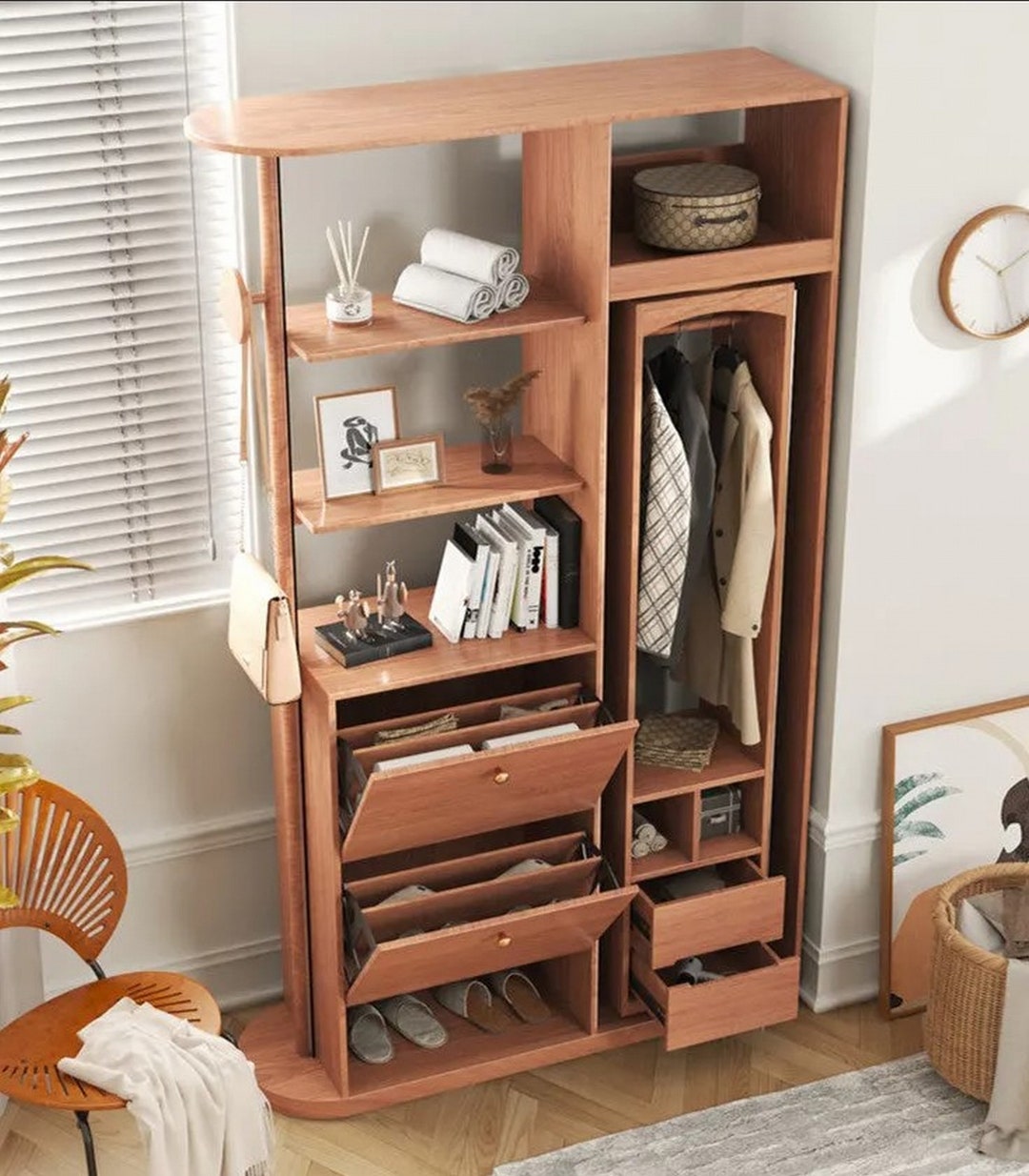 Multipurpose Hall Tree With Rotating Wardrobe Tipping Shoe Etsy