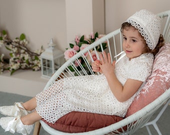 Elfenbein-Taufkleid, Tauf-Spitzenkleid, Elfenbein-Mädchenkleid, Baby-Taufkleid, Taufoutfit, Kleinkind, Segenskleid, Tauf-Babykleid