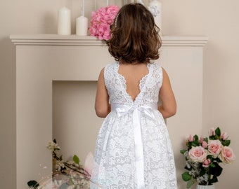 Vestido de niña de flores, vestido de niña de flores boho, vestido rústico, vestido de niña de flores, vestido de comunión, vestido de niño de tul, bautizo, vestidos de niña con flores