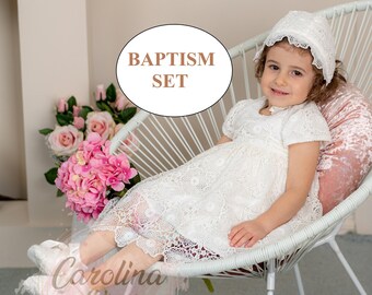 Christening/Baptism girl gift outfit, Blessing Baptism box, Ivory Baptism dress, Lace Baptism dress, Baptism dress gift box,Christening gown