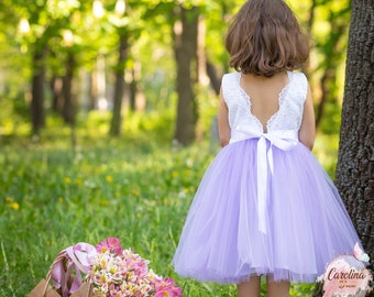 Flower girl dress, Boho flowergirl dress, Rustic dress,flowergirl dress,V-Back dress,Tulle toddler dress, Tulle Flower girl,Lace girl dress