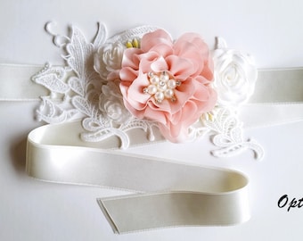 Custom personalized sash,Flower Ivory Bridal Sash,Flower belt for flower girl,Ivory flower jewellery,Bridalsash,Bridal sash custom,Boho sash