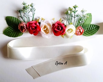 Custom personalized sash,Flower Ivory Bridal Sash,Flower belt for wedding,Ivory flower Flowergirl dress,sash custom, Sashes for dresses