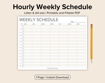Hourly & Thirty Minute Weekly Schedule Landscape, Printable Weekly Planner, Week At a Glance, Weekly Agenda, Desk Planner, Weekly To Do List