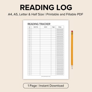 Suivi de lecture imprimable, carnet de lecture, livres à lire, livres que j'ai lus, carnet de notes, A4/A5/lettre/demi-format, téléchargement immédiat PDF, suiveur de livre