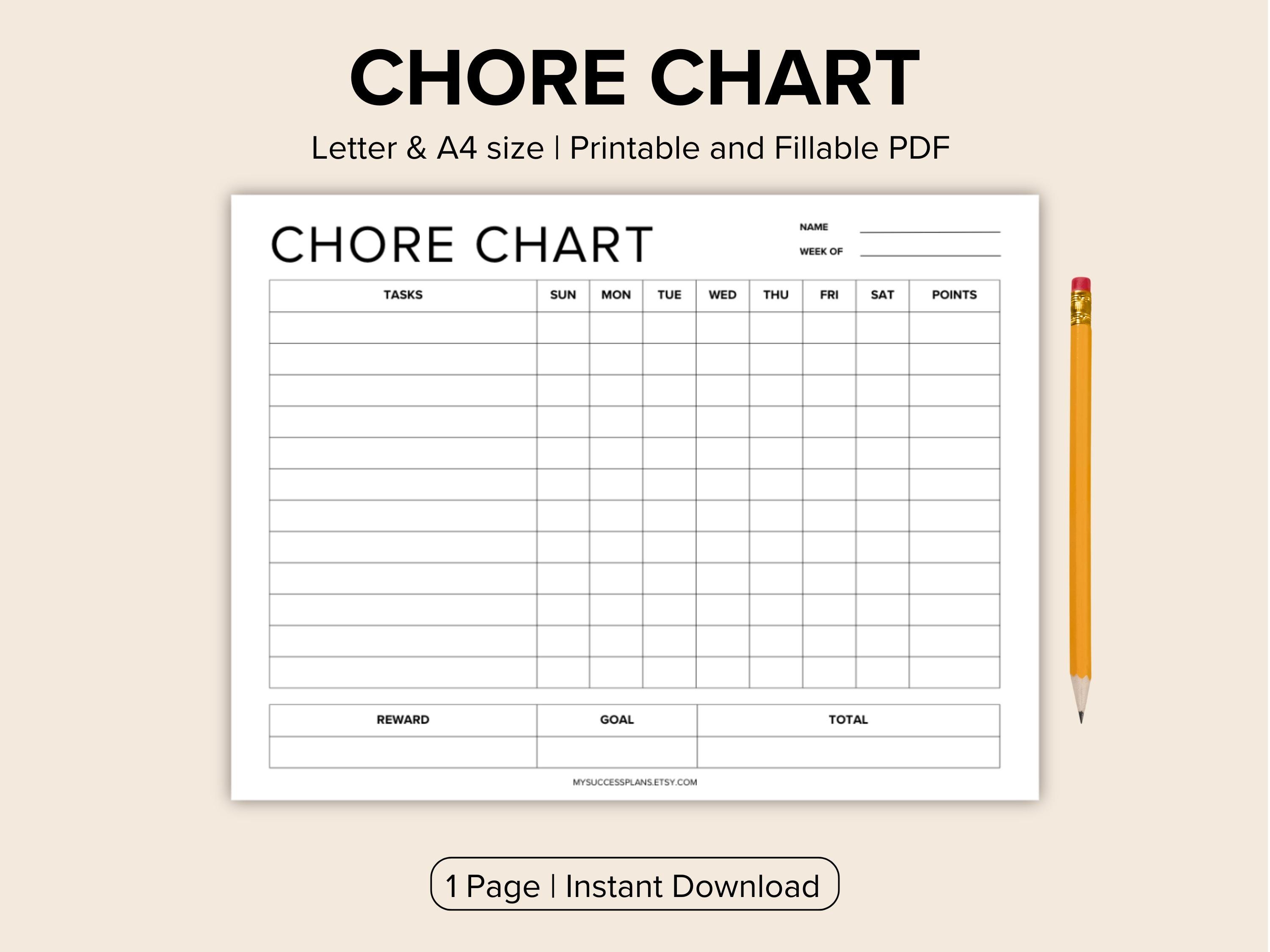 Chore Chart for Kids & Adults Printable Template, Minimalist Weekly ...