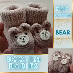 Patrón de zapatitos de bebé a crochet: Zapatillas de osito (Patrón PDF)