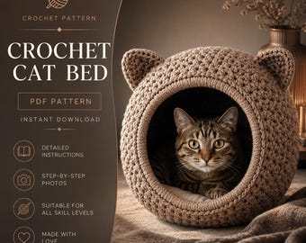 Gehäkeltes Katzenhaus PDF Muster: DIY Haustierbett, Geschenk für Katzenliebhaber