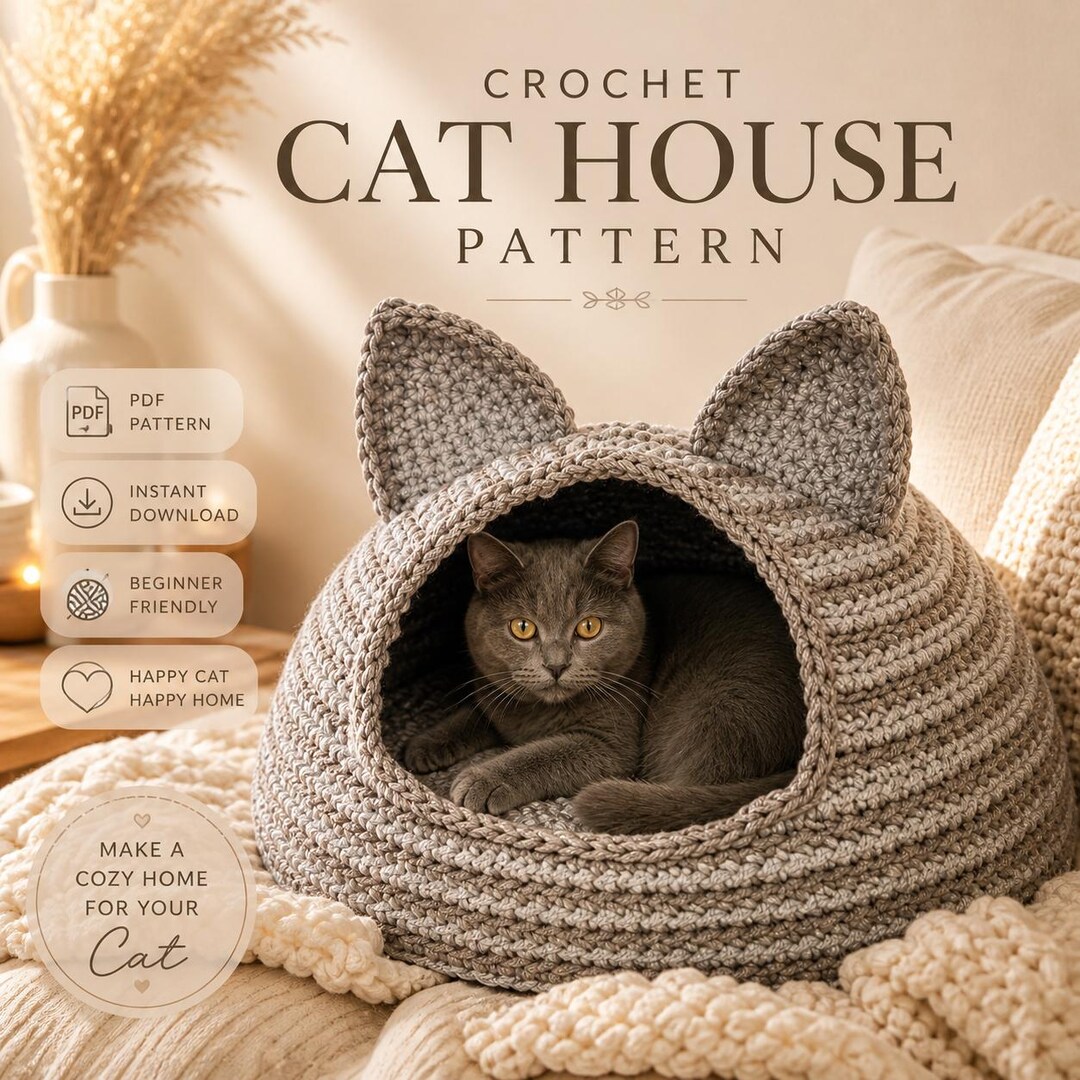 Crochet Cat House PDF Pattern: DIY Pet Bed, Cat Lover Gift - Etsy UK