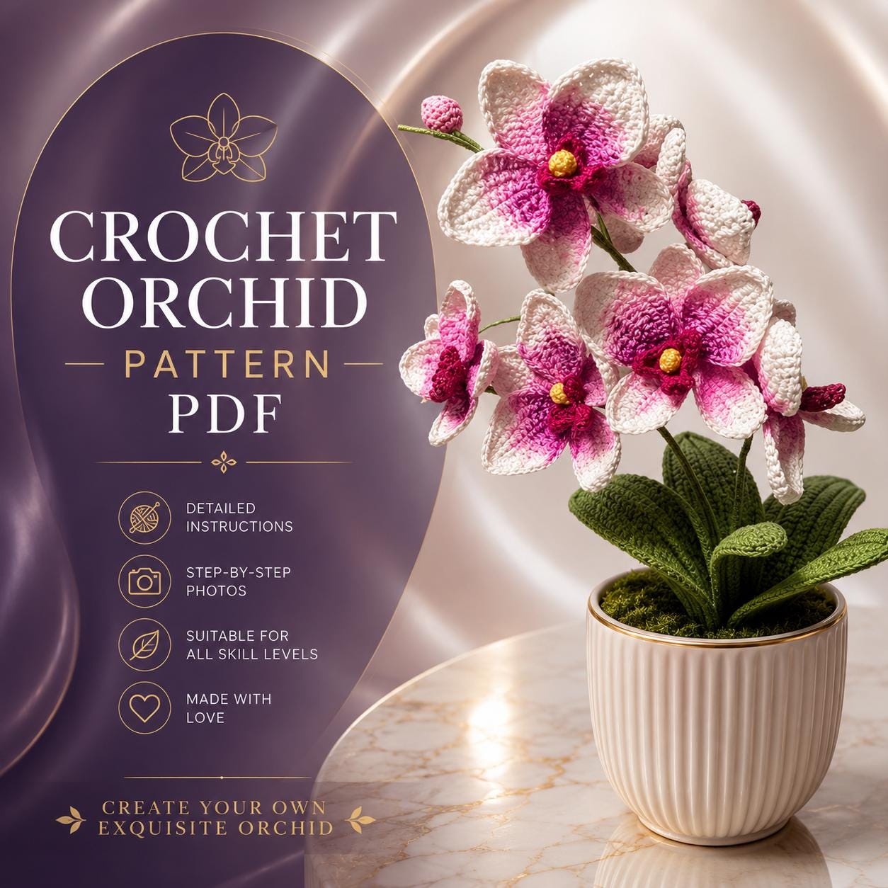 21 Orchid Crochet Patterns to Stitch Elegant Blooms for Home Decor and Gifts 13 Orchid Crochet Pattern: Flower Bouquet Decor
