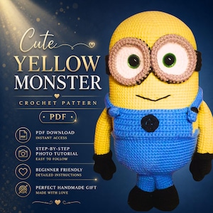 Yellow Monster Crochet Pattern PDF, Amigurumi Yellow Helper Toy Instructions