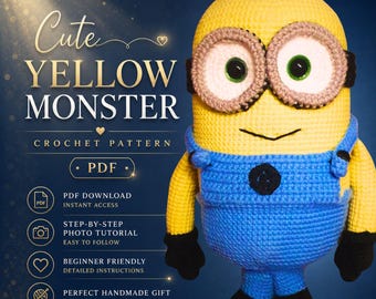 Yellow Monster Crochet Pattern PDF, Amigurumi Yellow Helper Toy Instructions
