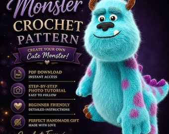 Patrón de ganchillo del Monstruo Azul (PDF), Peluche Amigurumi, Personaje de dibujos animados a ganchillo