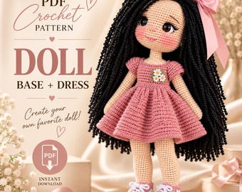 Amigurumi Doll Base Crochet Pattern, English PDF, Doll Body and Dress