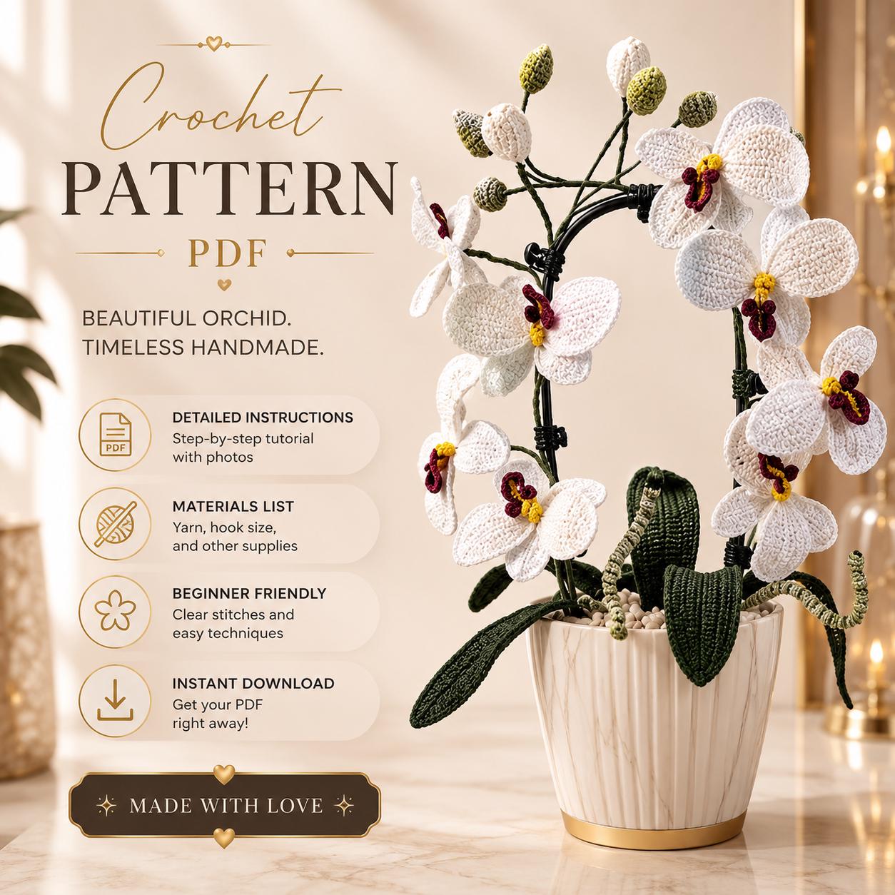 21 Orchid Crochet Patterns to Stitch Elegant Blooms for Home Decor and Gifts 12 Orchid Crochet Pattern: Flower Bouquet Decor